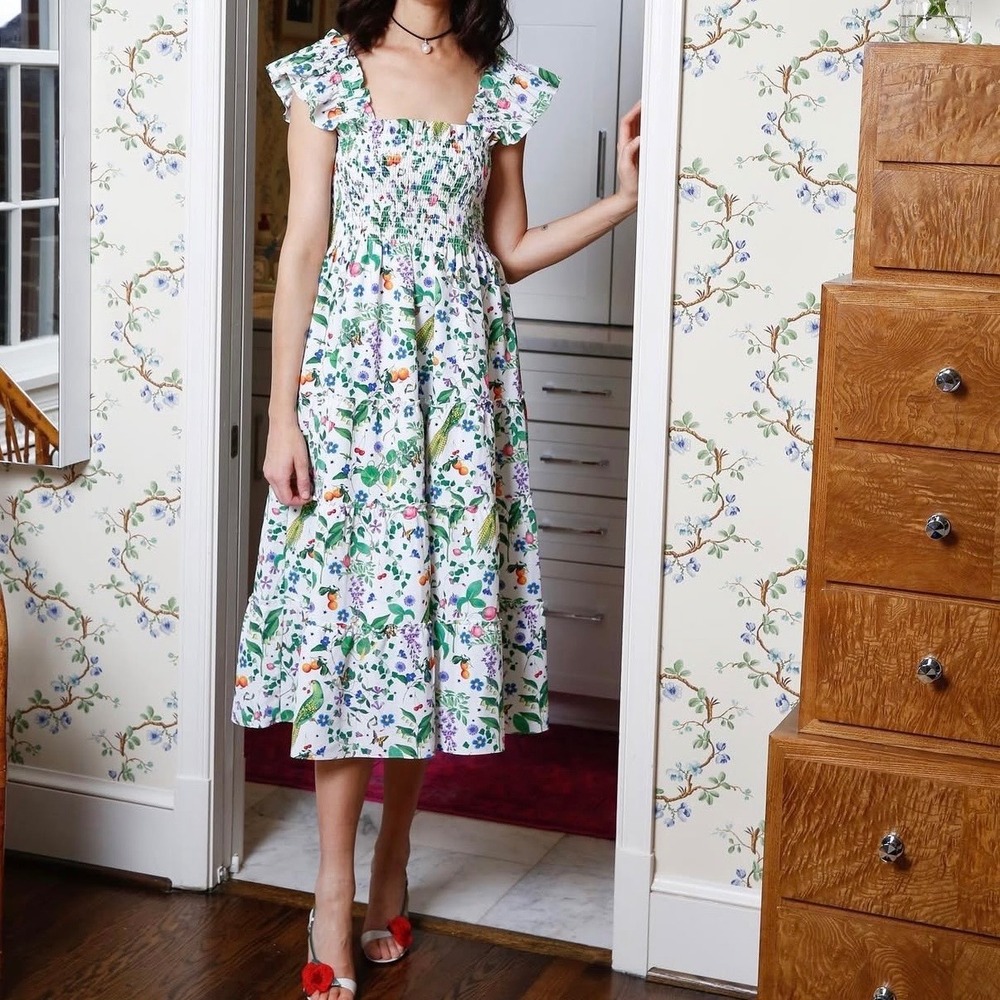 Hill House Stephanie Fishwick Nap Dress XS Mulitcolor Garden Veggies Colorful